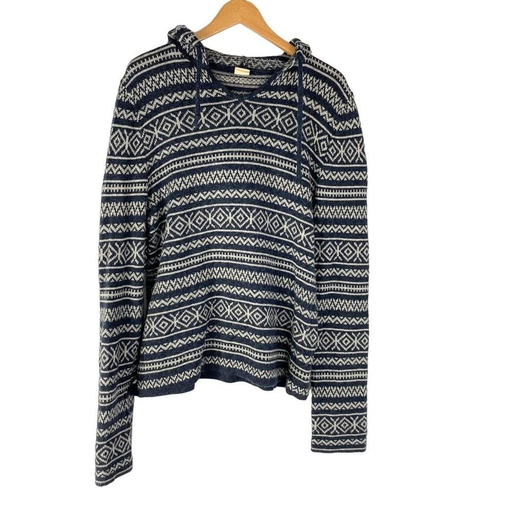 Hollister Fair Isle Hoodie Hooded Sweater Men L Navy Blue Southwestern Geometric